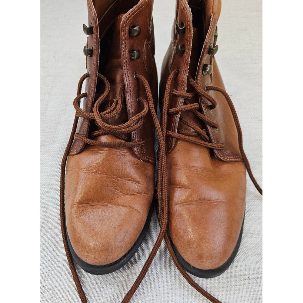 DANEXX D-Champlai Brown Leather Lace Up Ankle Boots Buckle‎ Detail Women Size 6